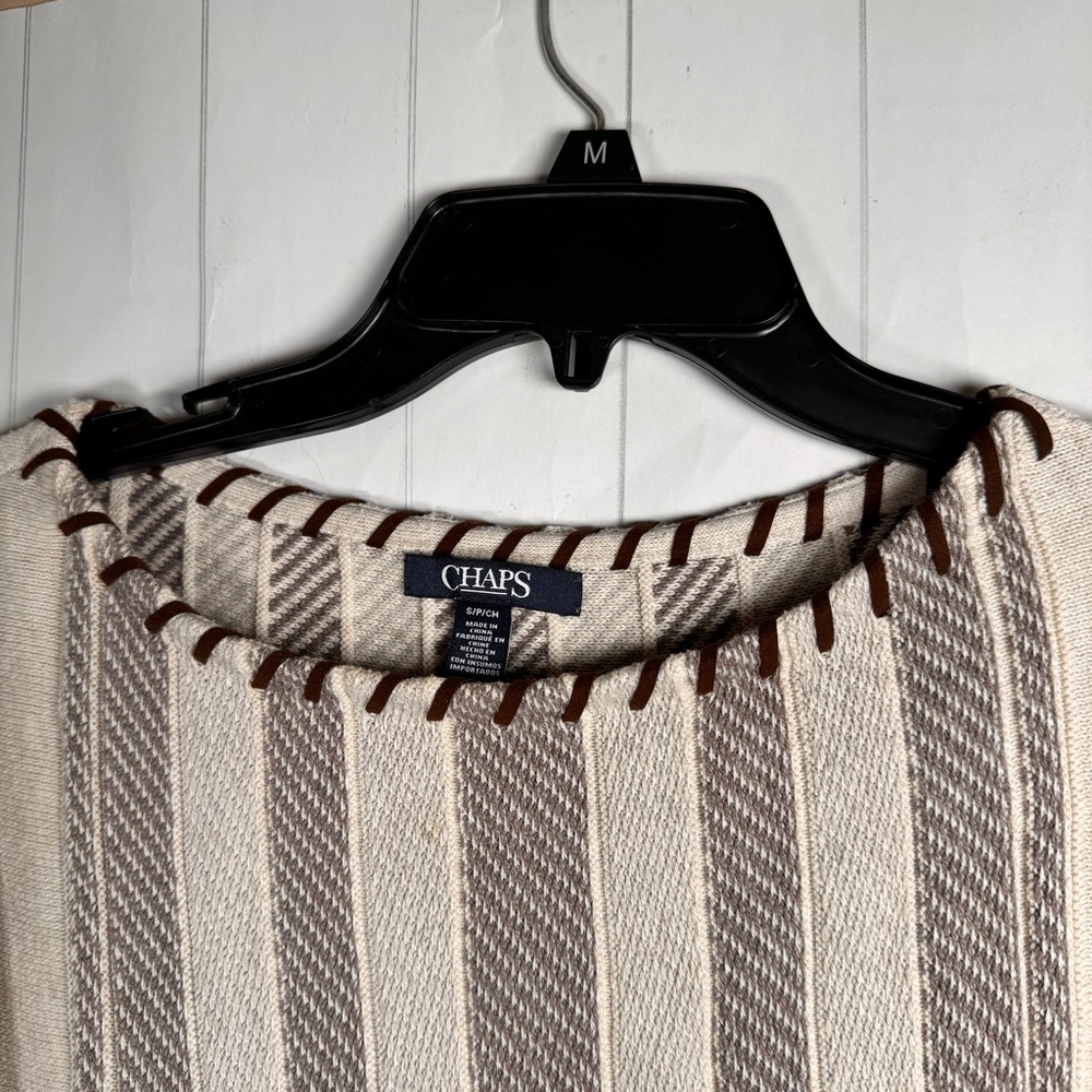 Chaps Tan Stripe Light Sweater Top Boho Southwestern‎ Chic Lagenlook Indie Small